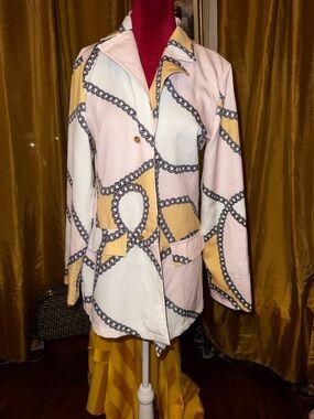 Chain-Print Pastel Pink & Cream Blazer Jacket
